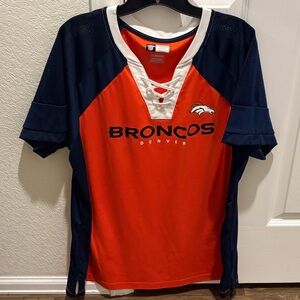 Denver Broncos Team Apparel Women's Orange, Navy Blue and White Lace-Up Jersey